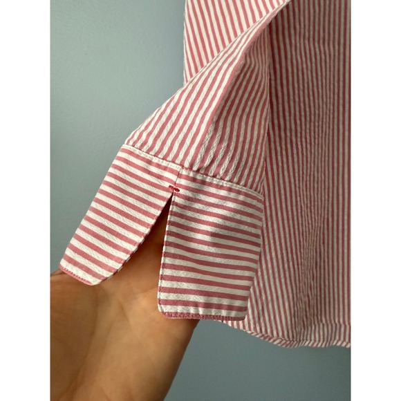 Vineyard Vines Red Striped Tunic Shirt Women's Split Neck 3/4 Sleeve Size Medium - Picture 4 of 9